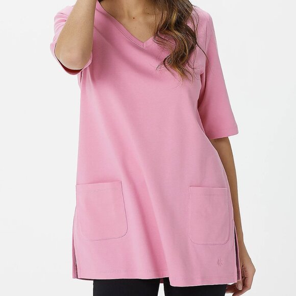 Isaac Mizrahi Essentials Pima Cotton V-Neck Top w/ Slits  14131 - Picture 1 of 1